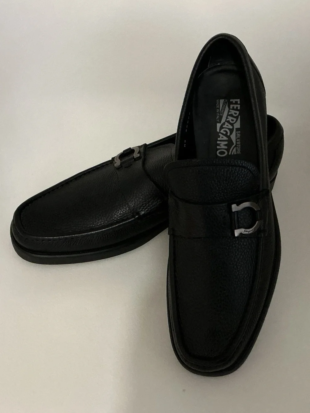 Salvatore Ferragamo Black Leather Horsebit Slip On Loafers Size 11